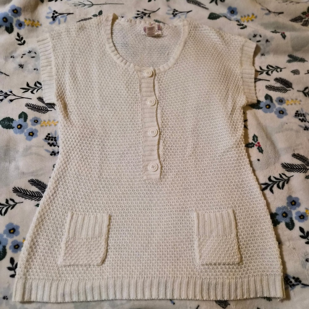 Ocean Pacific Girls Winter White Henley Sweater Vest Top XL 15/17 Pockets  Y2K